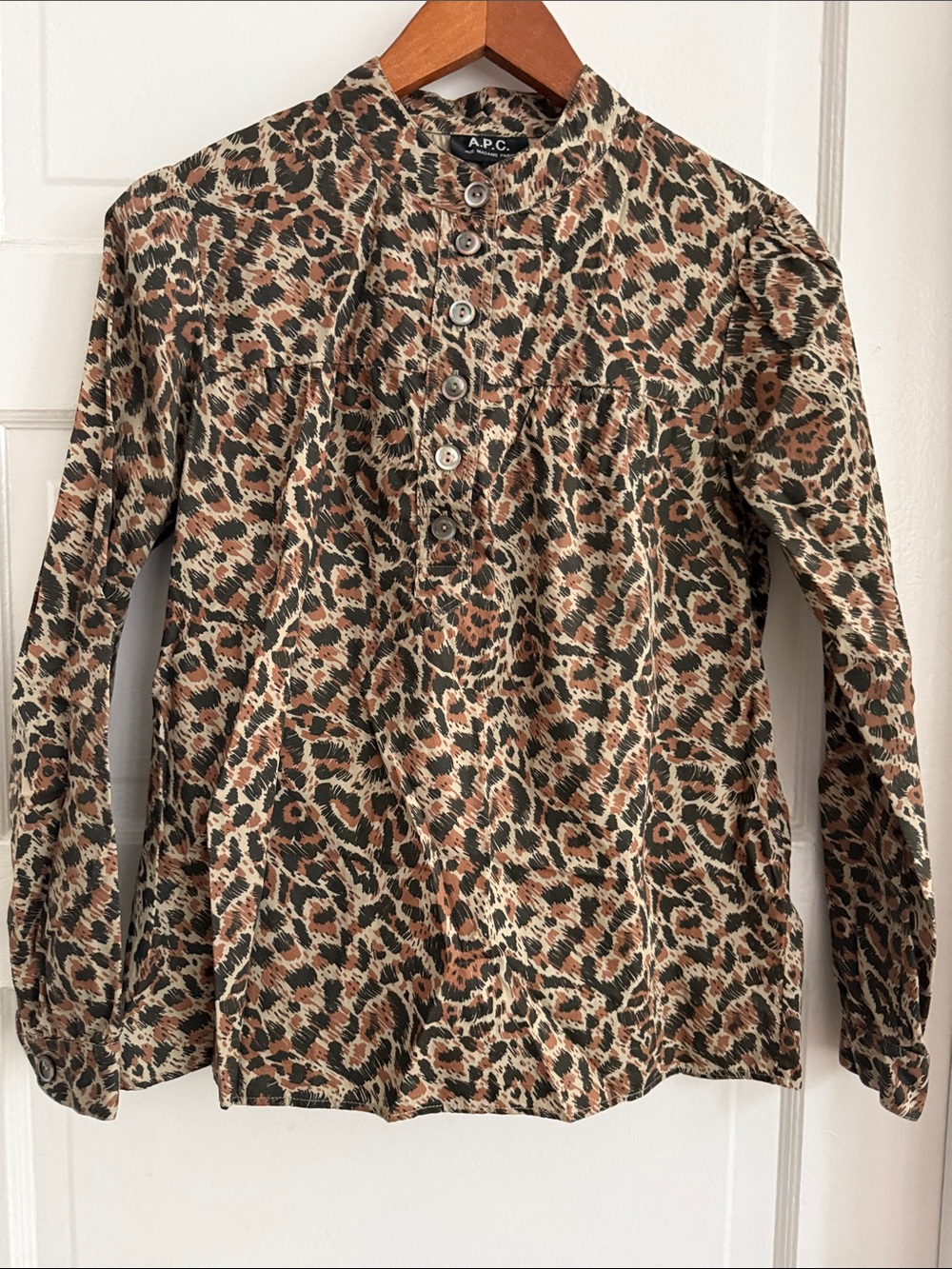 A.P.C. Leopard-Print Button-Front Blouse in Brown and Black